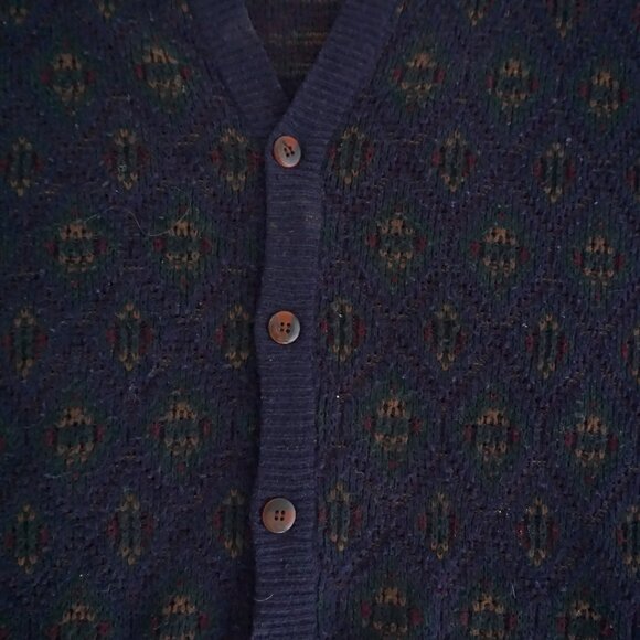 VTG Claybrooke Navy Wool Blend Patterned Knit Retro Eclectic Grandpa Cardigan XL - Picture 6 of 9